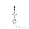 316L SURGICAL STEEL CZ RIBBON TEARDROP DANGLE ROUND CZ BELLY BUTTON NAVEL RING 
